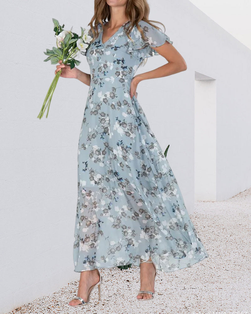 Floral Maxi Dress Womenchiffon Fabric Airy Summer Dressmaxi Dress With Flowing Skirt