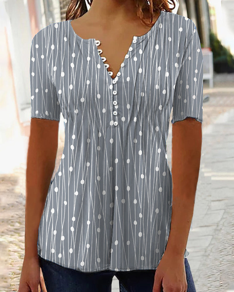 Polka Dot Pattern V Neck T-Shirt