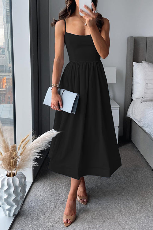 Midi Dress in A-line With Spaghetti Straps and Waist