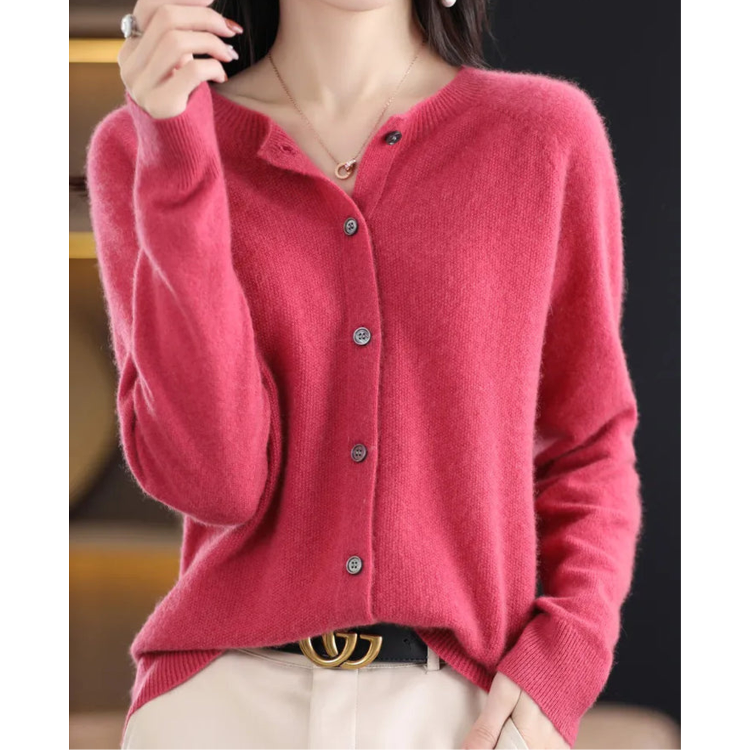Women's Cardigan With O-neck Made of 100% Pure Merino Wool, Cashmere Sweater