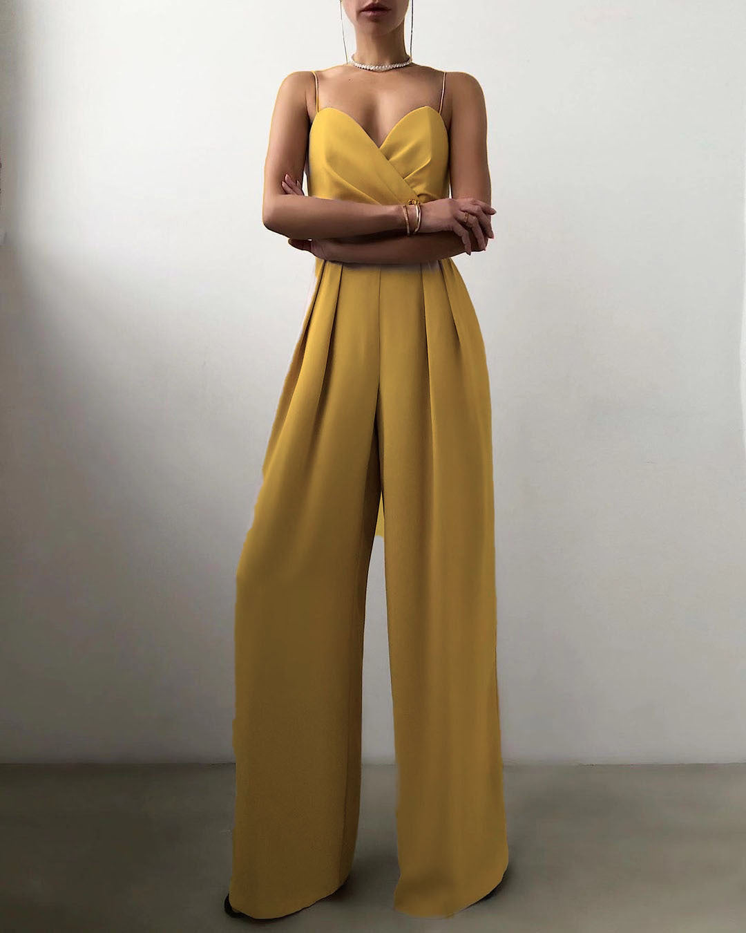 Jumpsuit with Straight Leg and High Waist and Spaghetti Straps