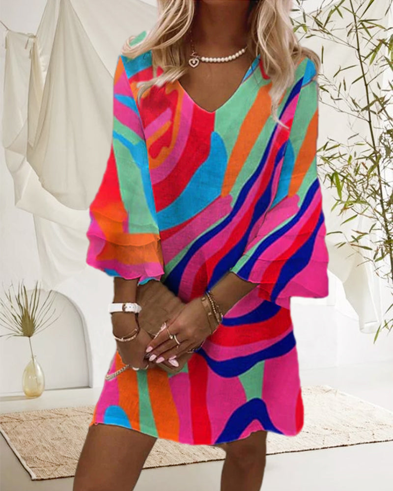 Seductive Bell Sleeve Mini Dress With V-Neck