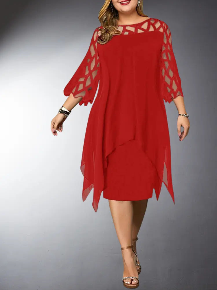 Elegant Plus Size Lace Midi Dress