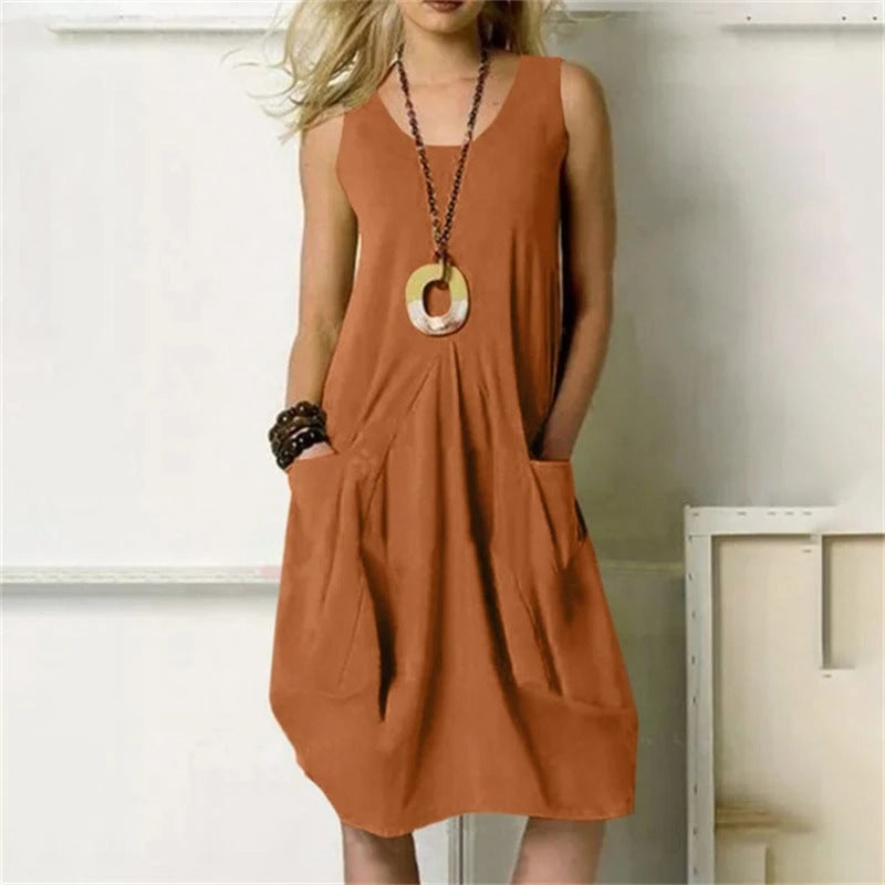 Sleeveless Cotton-Linen Dress