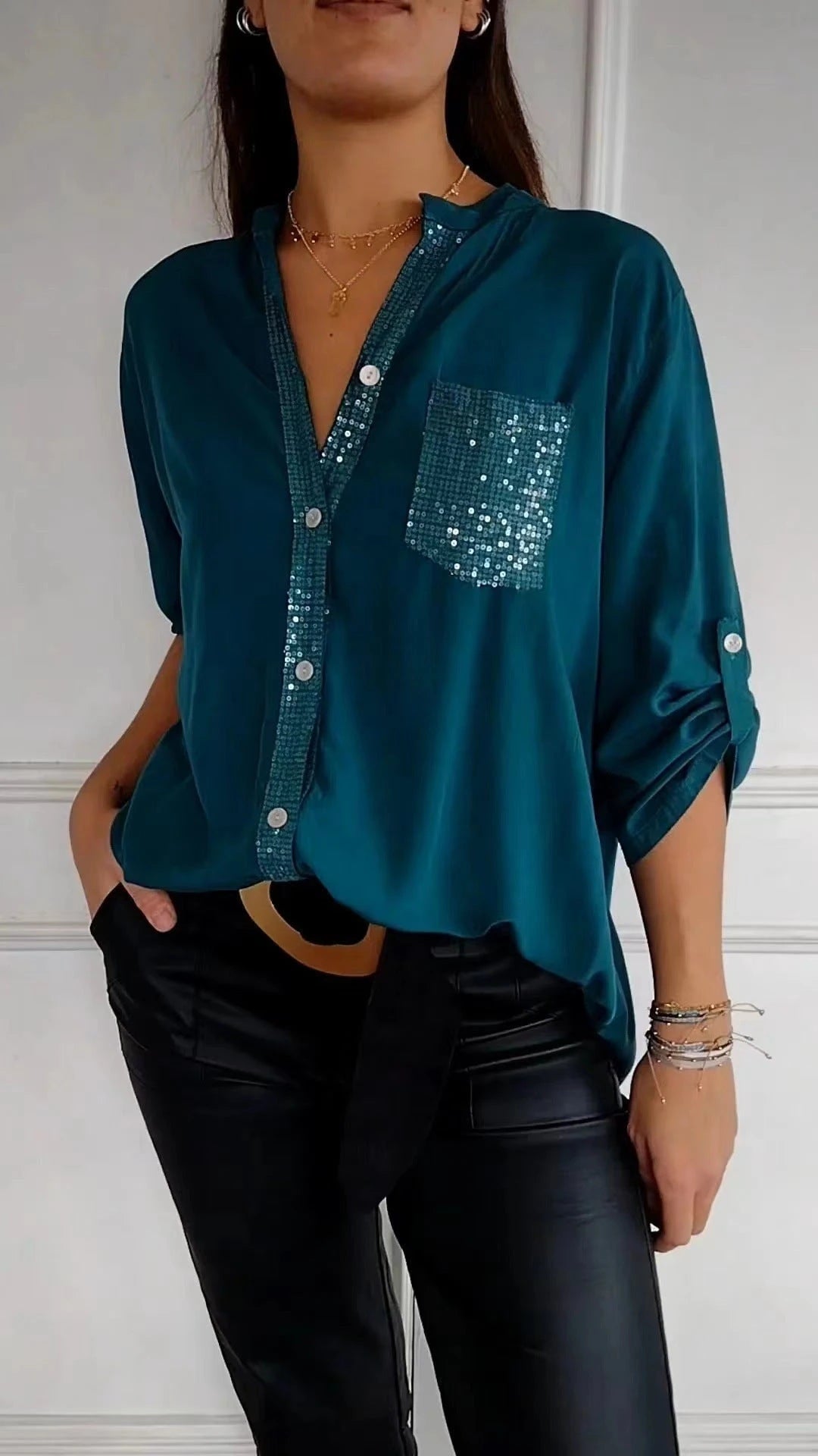 Lysse Fashion | Glitter Blouse With Sequin Pocket