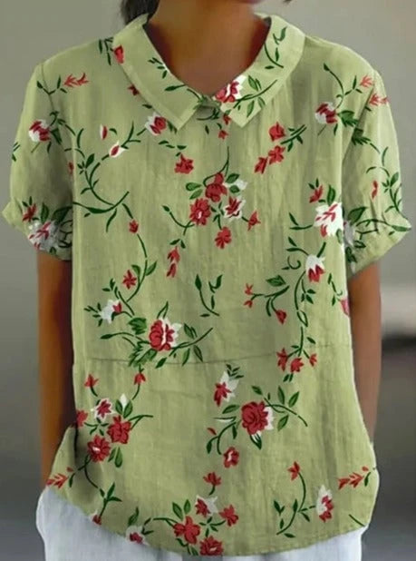 Cotton & Linen Blouse with Floral Print