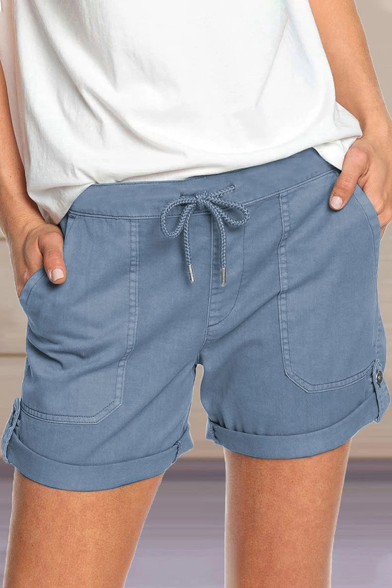 Shorts with Adjustable Waist Drawstring and Cuffed Hem
