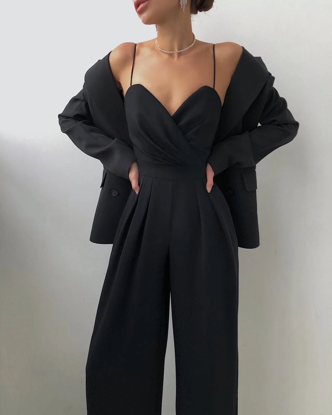 Jumpsuit with Straight Leg and High Waist and Spaghetti Straps