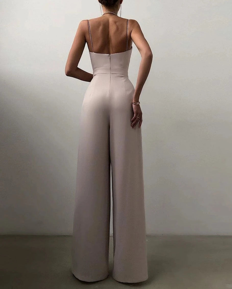 Jumpsuit with Straight Leg and High Waist and Spaghetti Straps