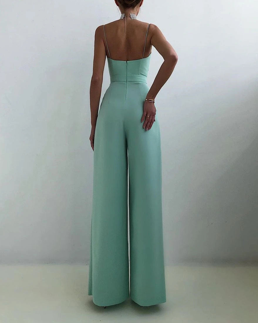 Jumpsuit with Straight Leg and High Waist and Spaghetti Straps