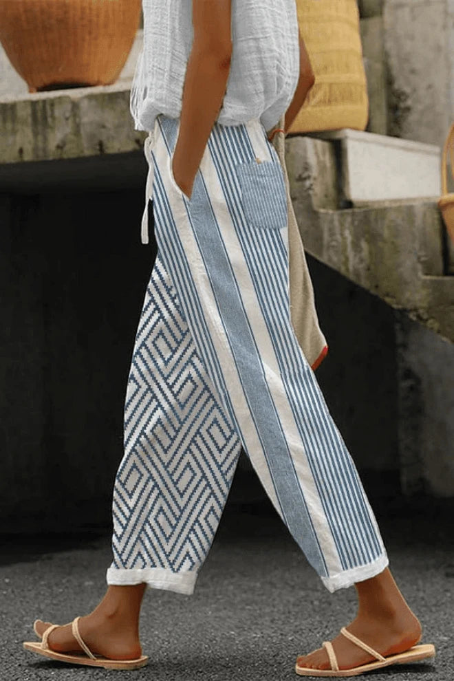 Casual Unique Printed Button Pocket Pants