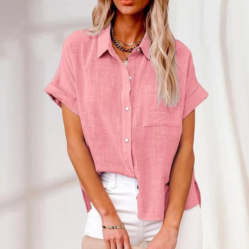 Relaxed Linen Blouse with Short Sleeves