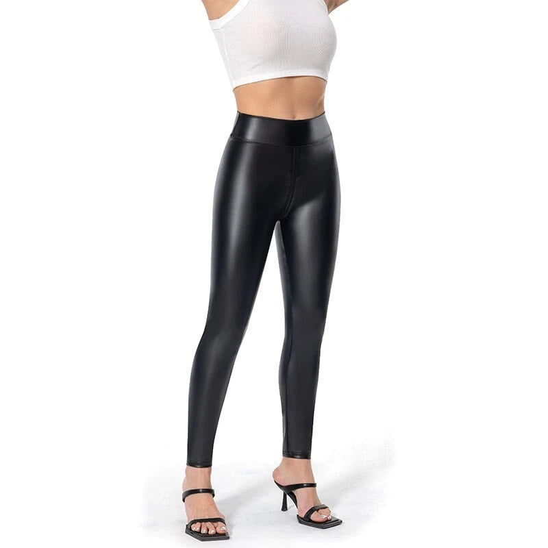 Elegant Shiny Leggings with Zipper