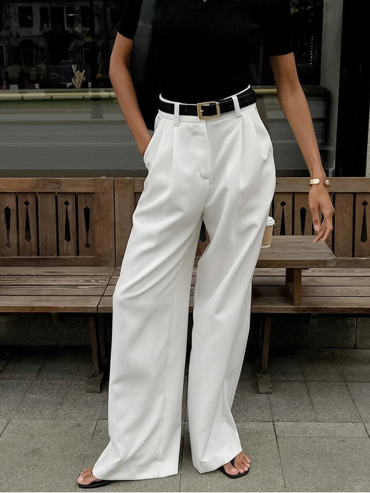 Elegant Trousers with Wide Leg Without Belt