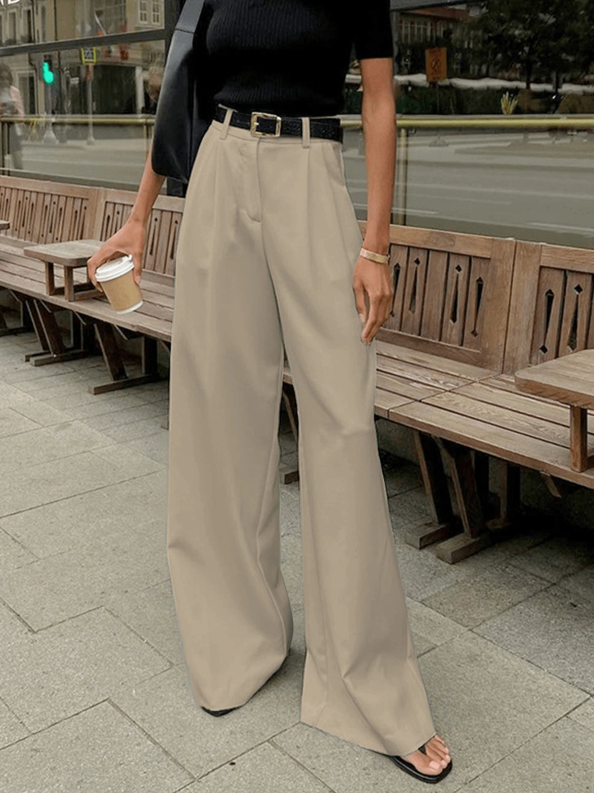 Elegant Trousers with Wide Leg Without Belt