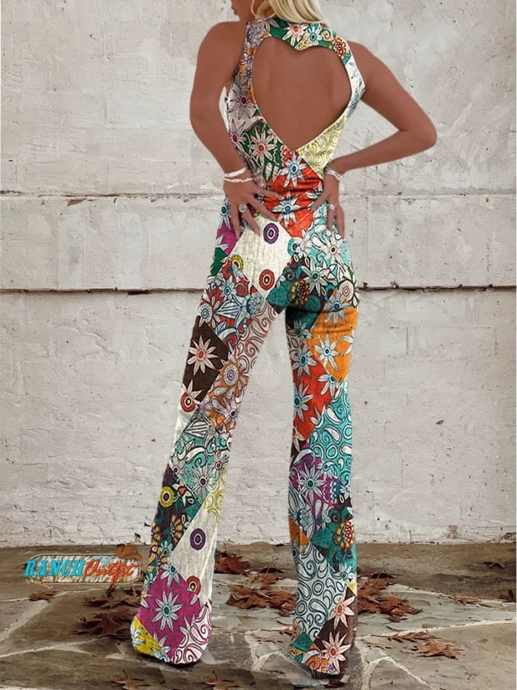 Floral Denim Jumpsuit