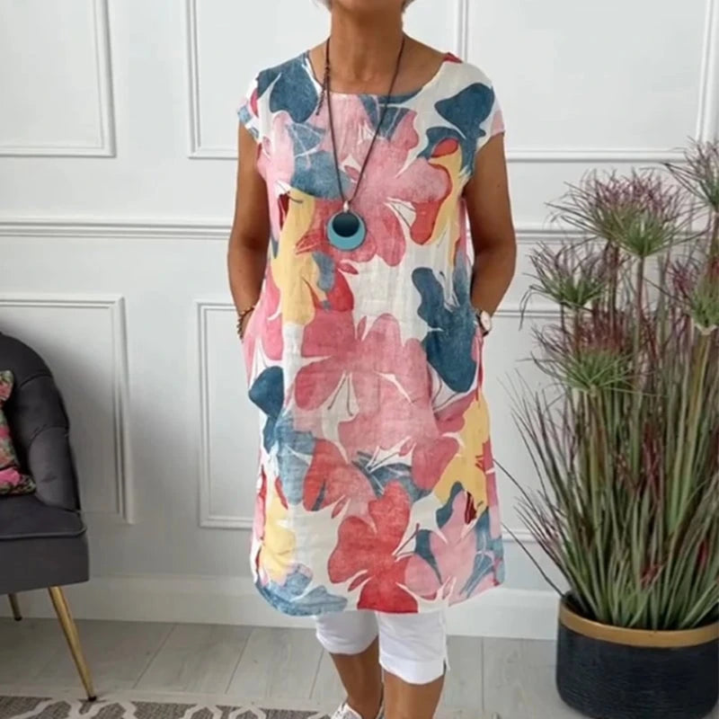 Casual Longtop with Colorful Floral Print