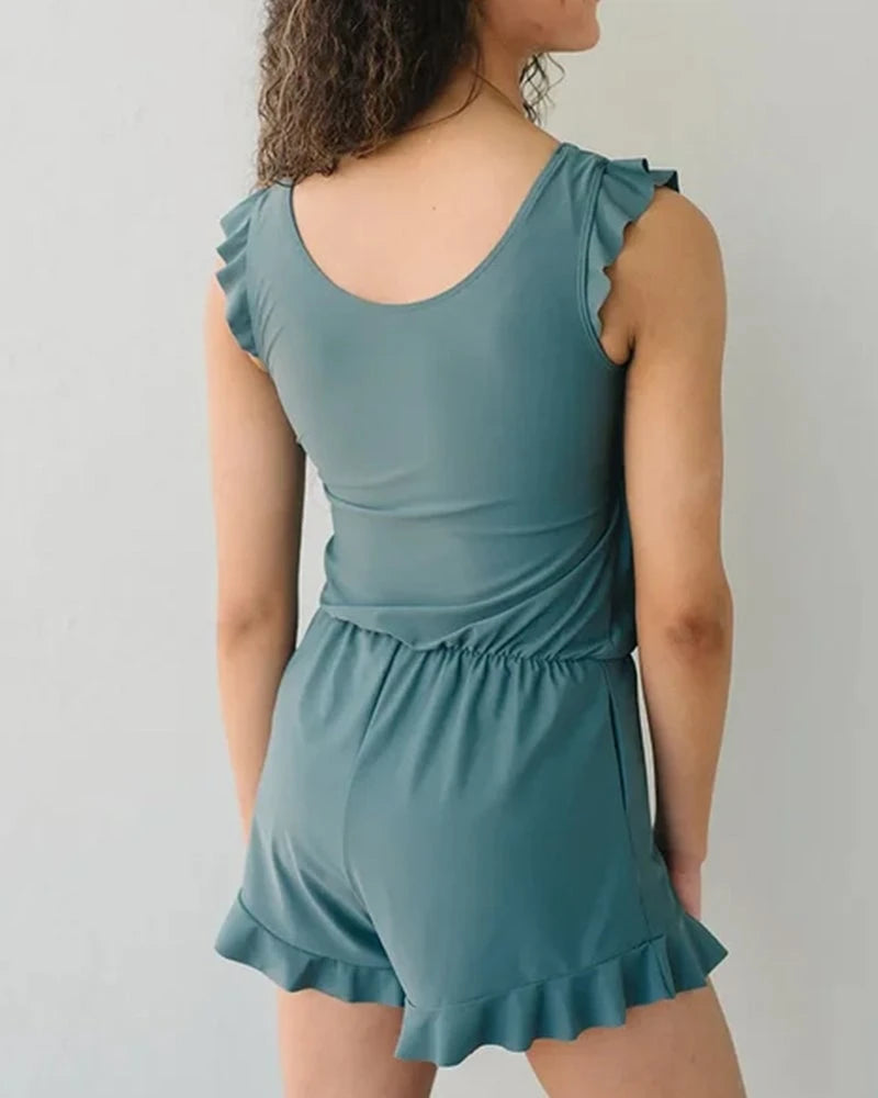 Swim romper with integrated bra