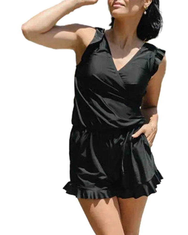 Swim romper with integrated bra