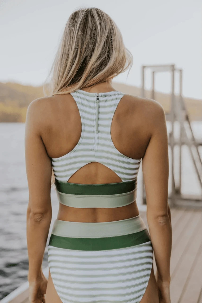 Striped Zipper-Back Chic Bikini Set