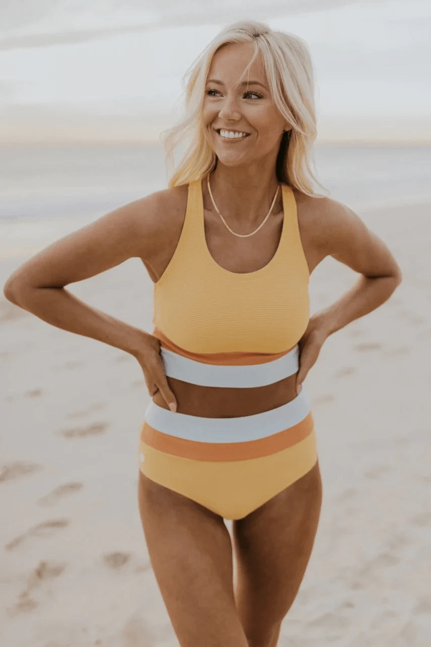 Colorblock Cut Back Bikini Set