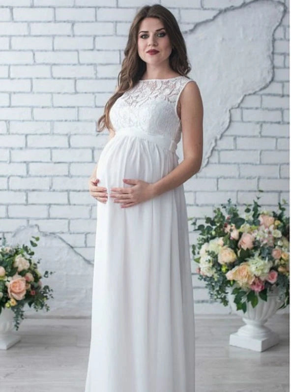 Women Elegant Lace Maternity Maxi Dress