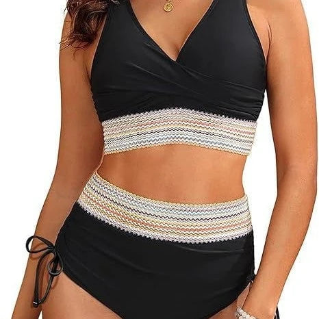 Women's High-Cut Bikini with Elegant Wrap Look and Decorative Band