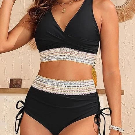 Women's High-Cut Bikini with Elegant Wrap Look and Decorative Band
