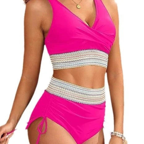 Women's High-Cut Bikini with Elegant Wrap Look and Decorative Band