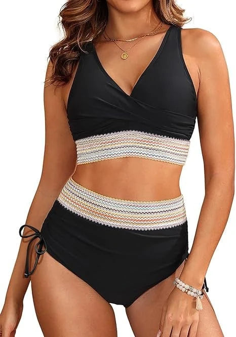 Women's High-Cut Bikini with Elegant Wrap Look and Decorative Band