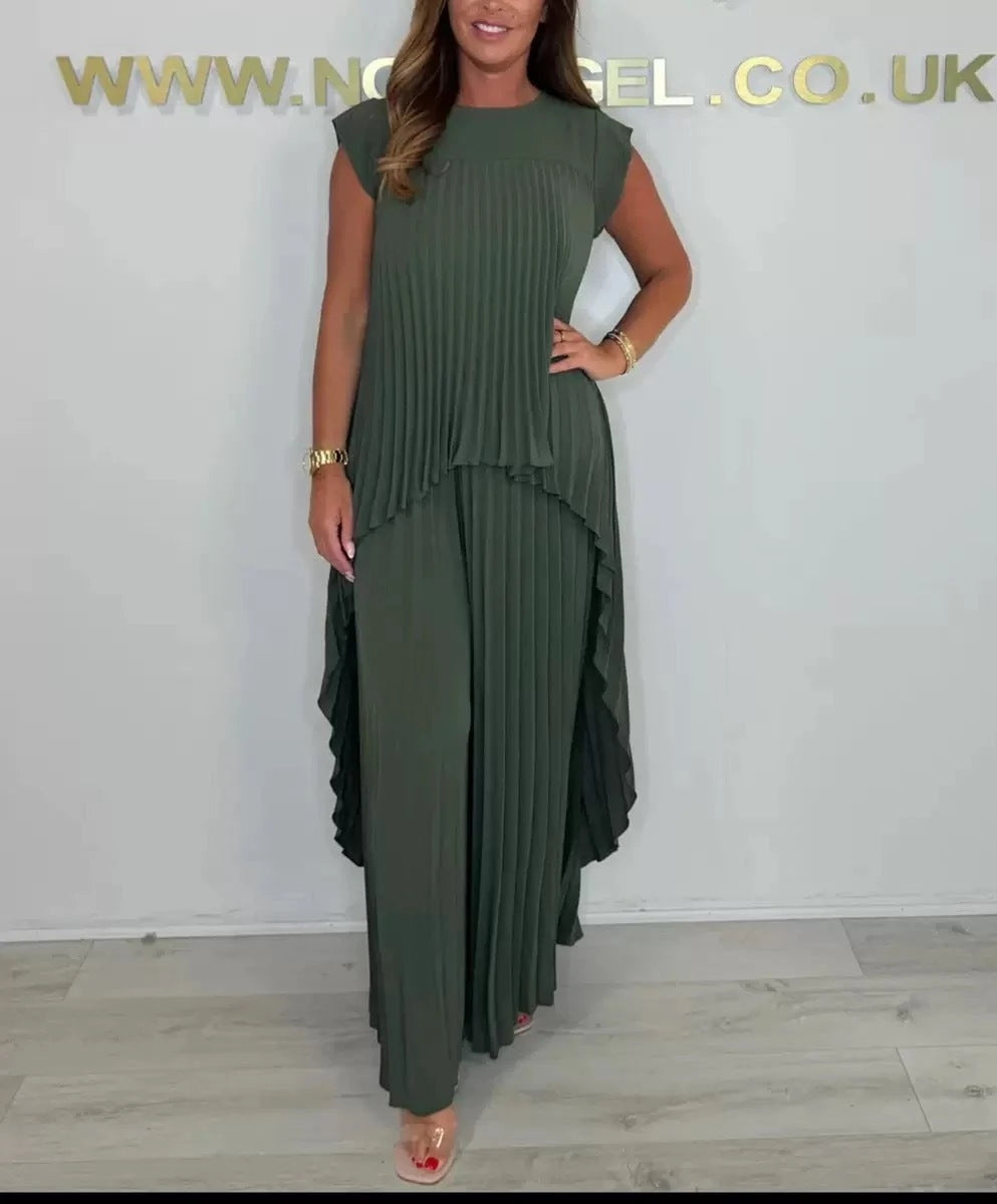 Women Pleated Jumpsuit with Flowing Cut and Asymmetrical Design