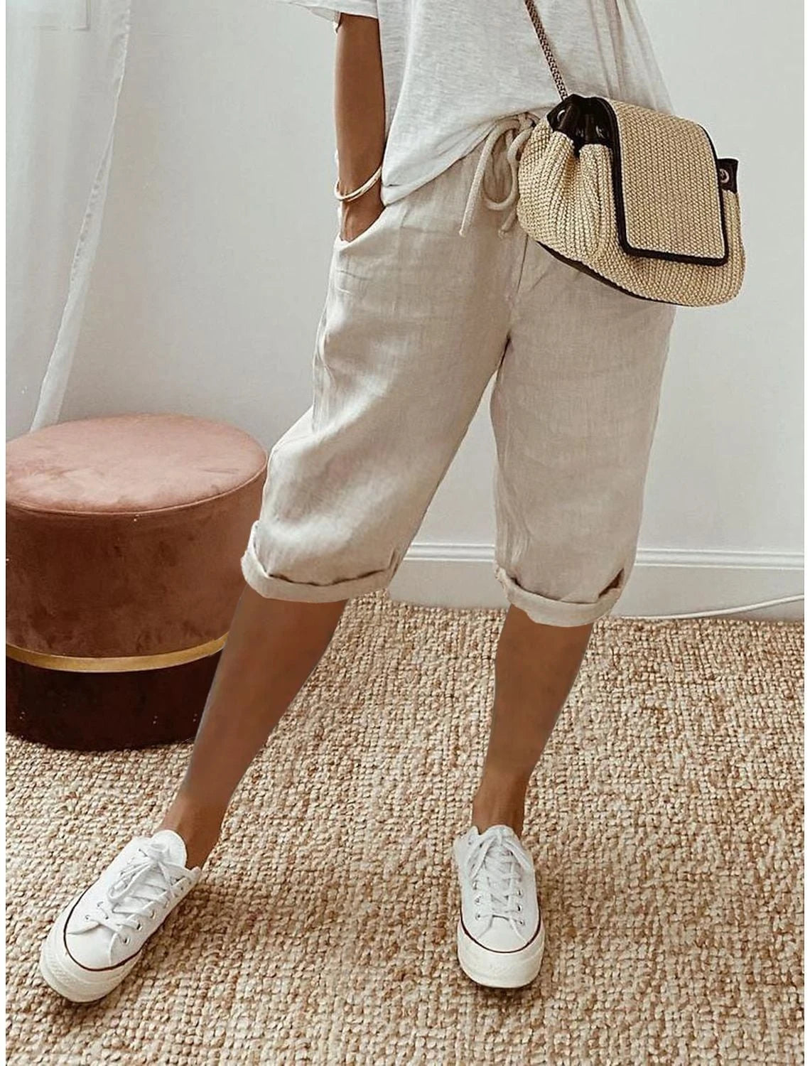 Women's Lightweight Linen Shorts with Elastic Waist