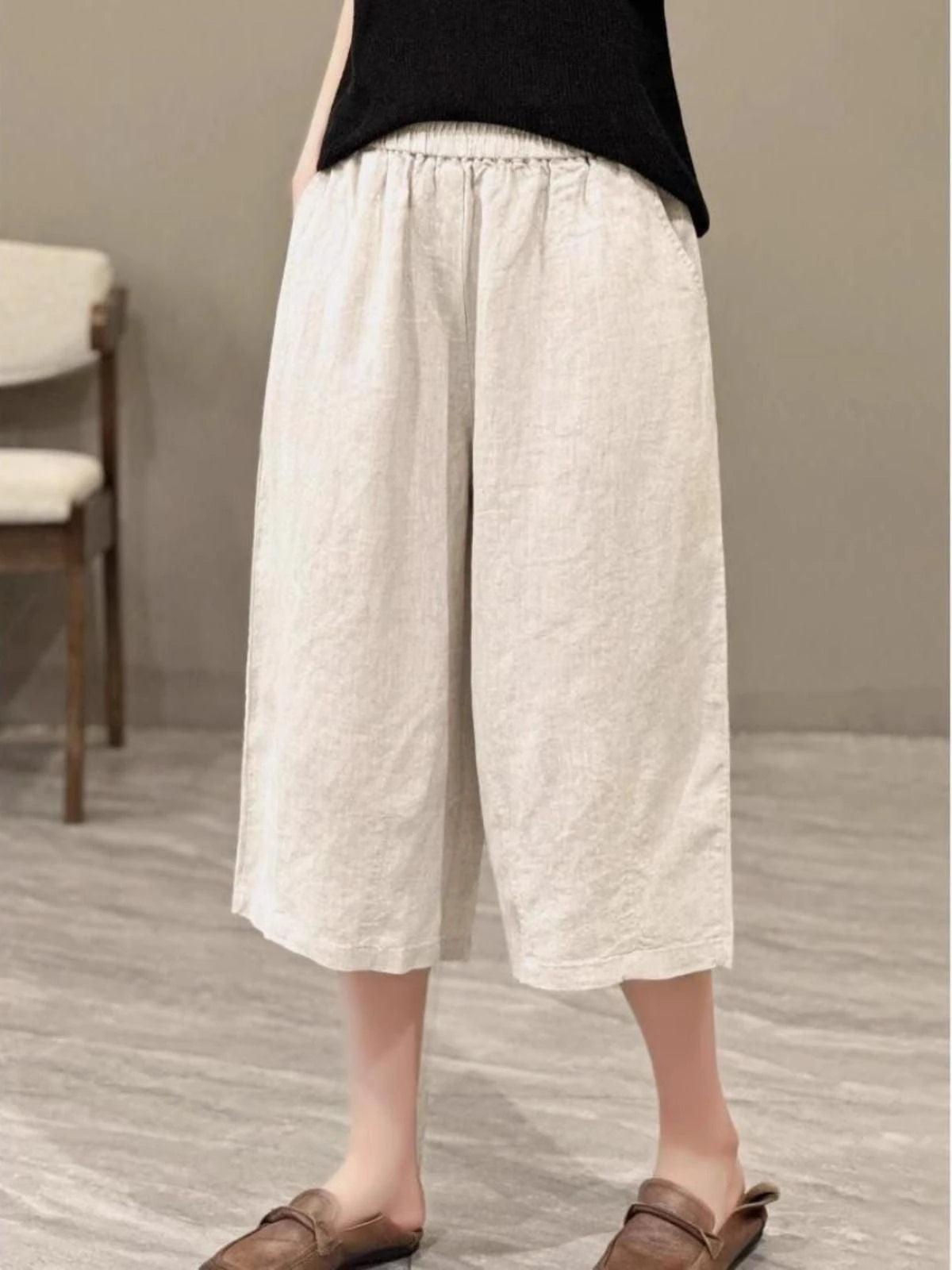 Women Relaxed Fit Linen Culotte Shorts