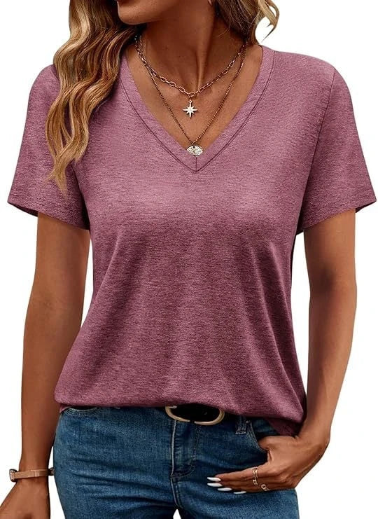 Women's V-Neck T-Shirt made of soft single jersey