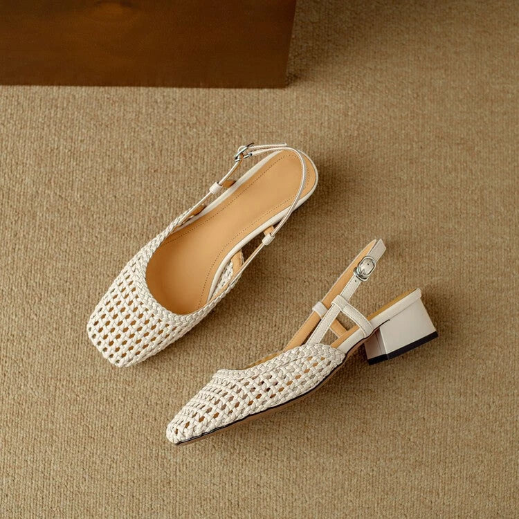Women's Slingback Sandals with Braided Design and Elegant Block Heel