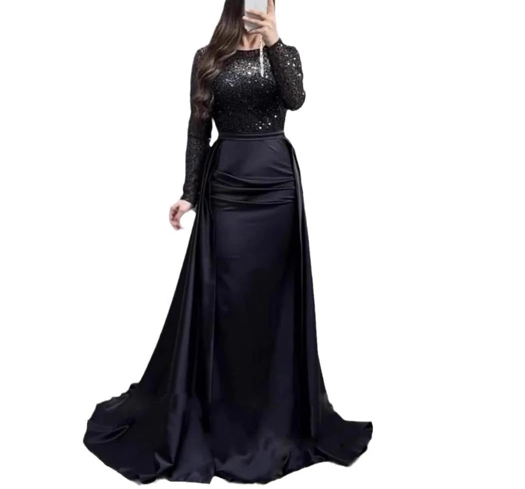 Women's Glamorous Evening Dress with Sparkling Beads and Flowing Skirt