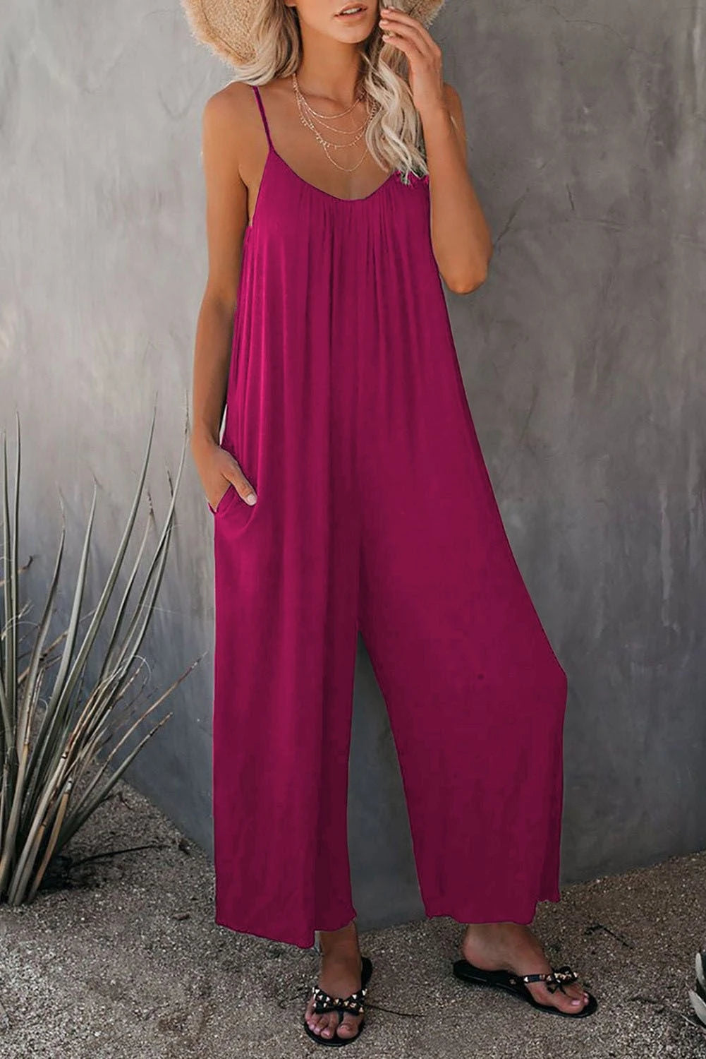 Women's Casual Jumpsuit with Wide Legs and Practical Pockets