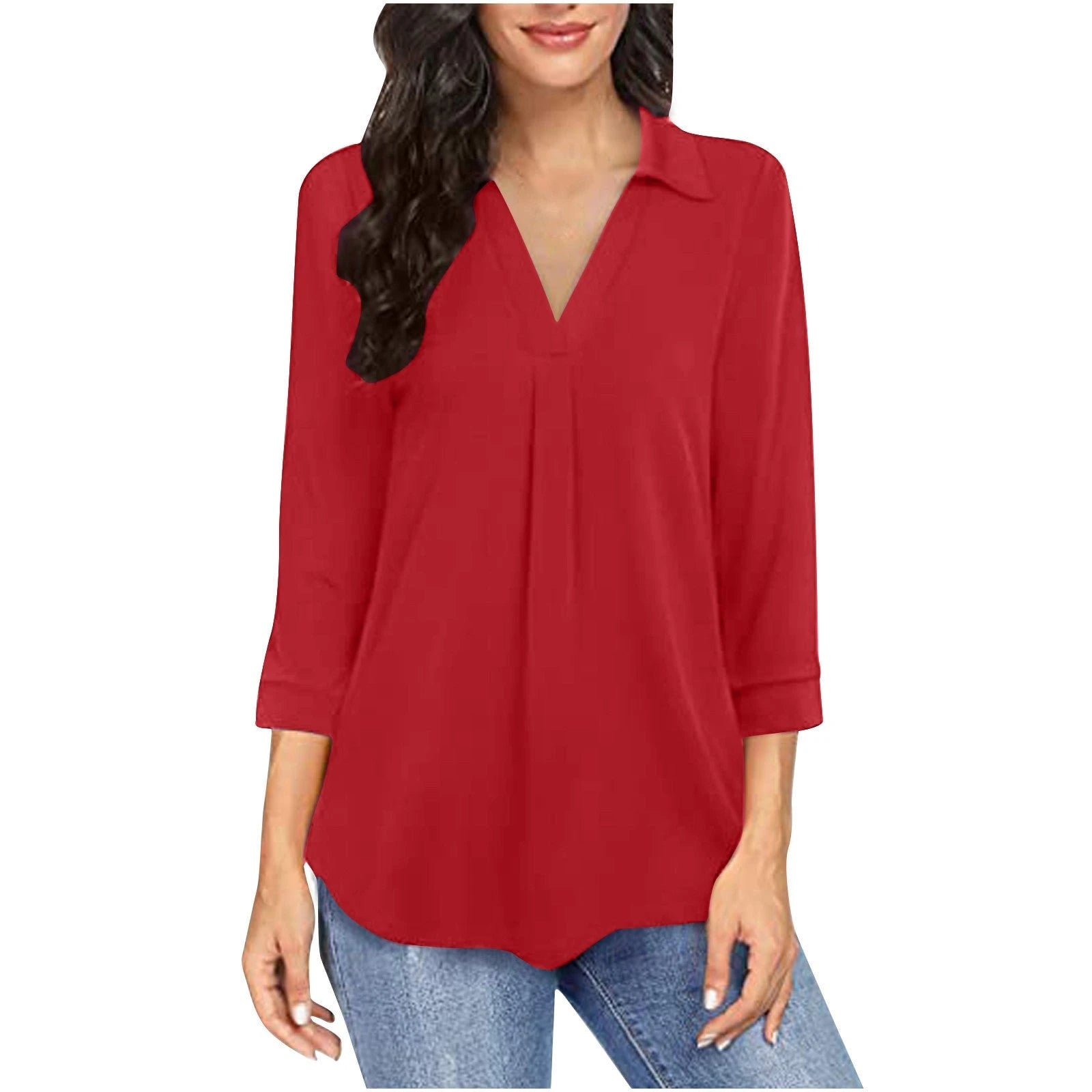 Women's blouse with modern V-neck and elegant pleats