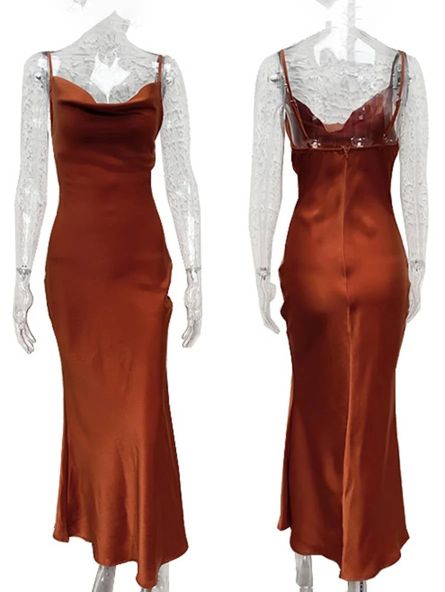 Dress Bridesmaid Satin Fitted Backless with Fine Straps Elegant Women Evening Party Wedding Guest