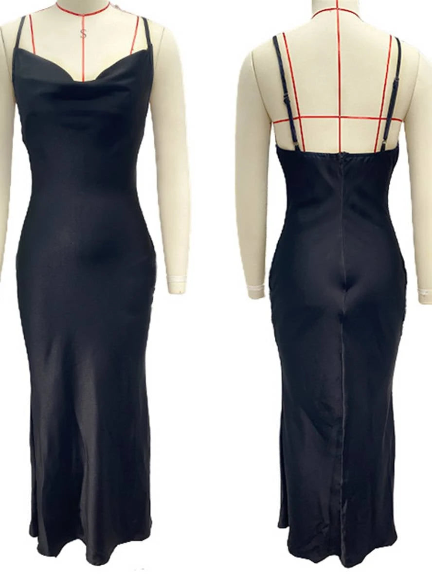 Dress Bridesmaid Satin Fitted Backless with Fine Straps Elegant Women Evening Party Wedding Guest