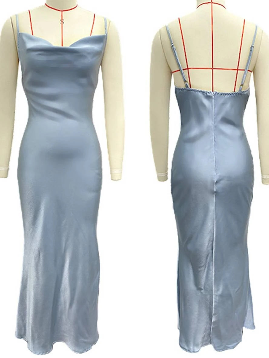 Dress Bridesmaid Satin Fitted Backless with Fine Straps Elegant Women Evening Party Wedding Guest