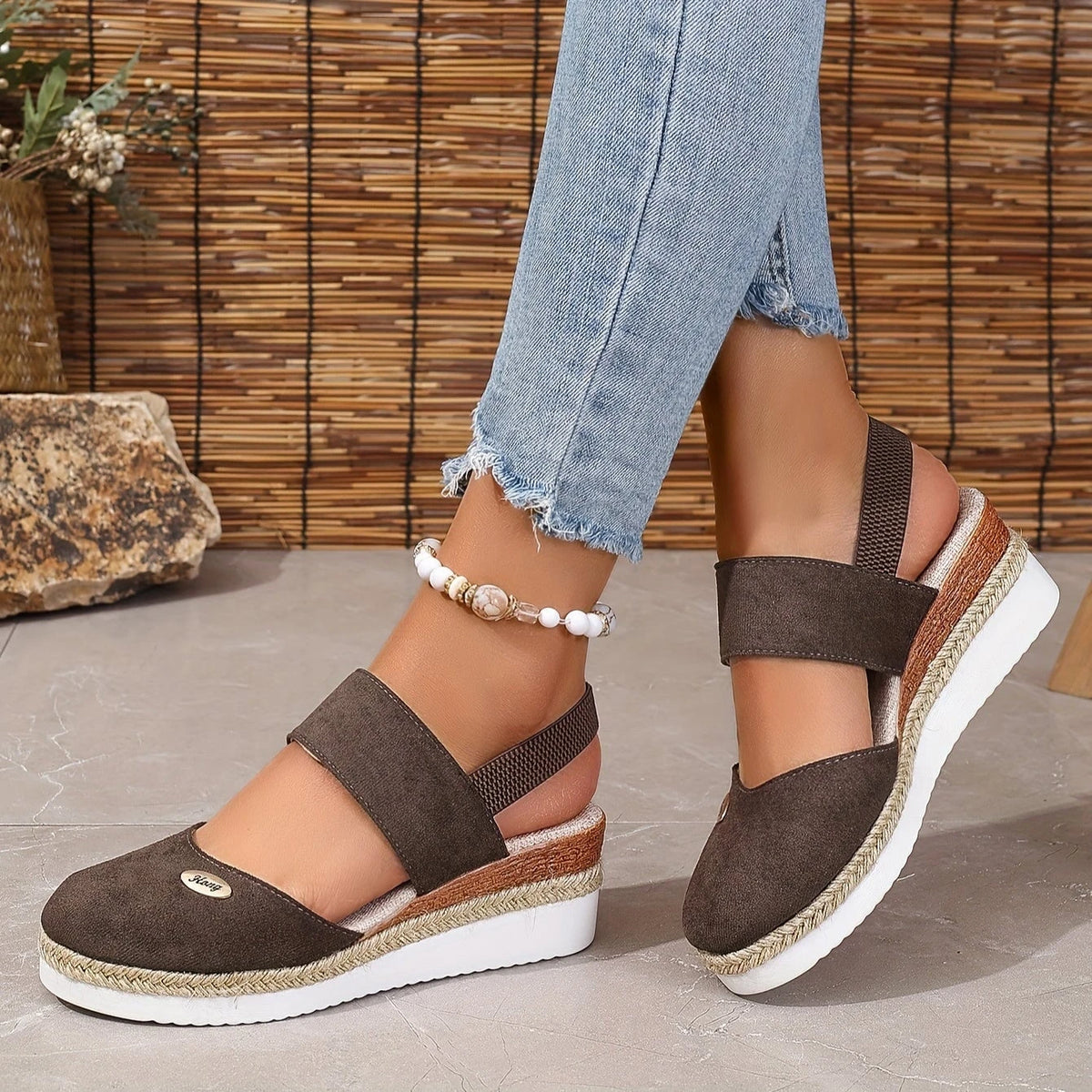 Women's Platform Sandals: Non-slip, Closed Toe, Elastic Strap