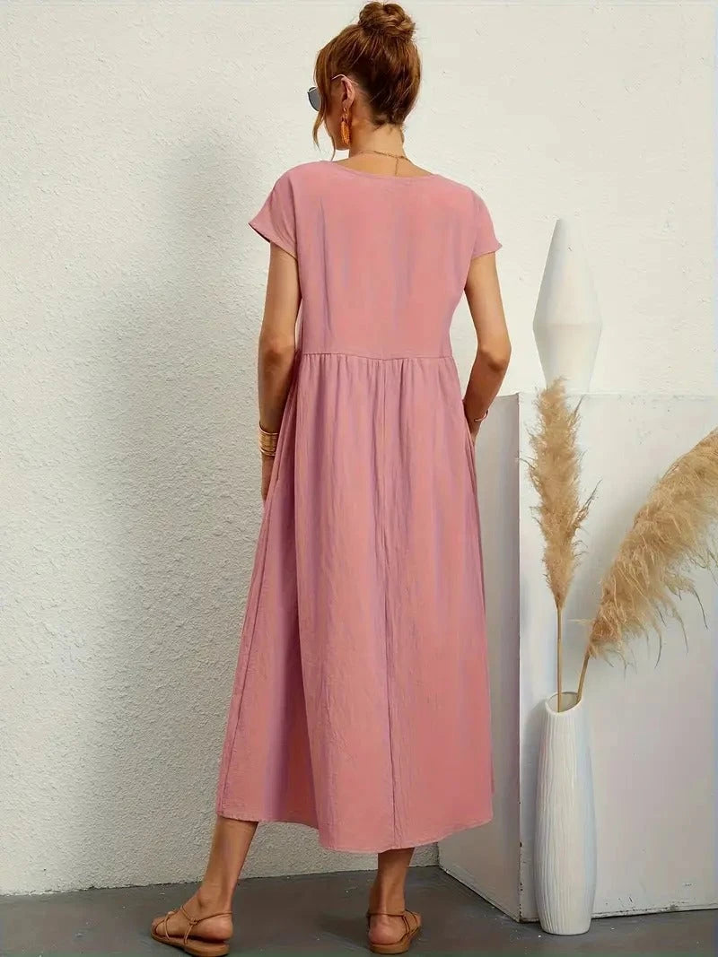 Refined Linen Summer Dress with Practical Pockets