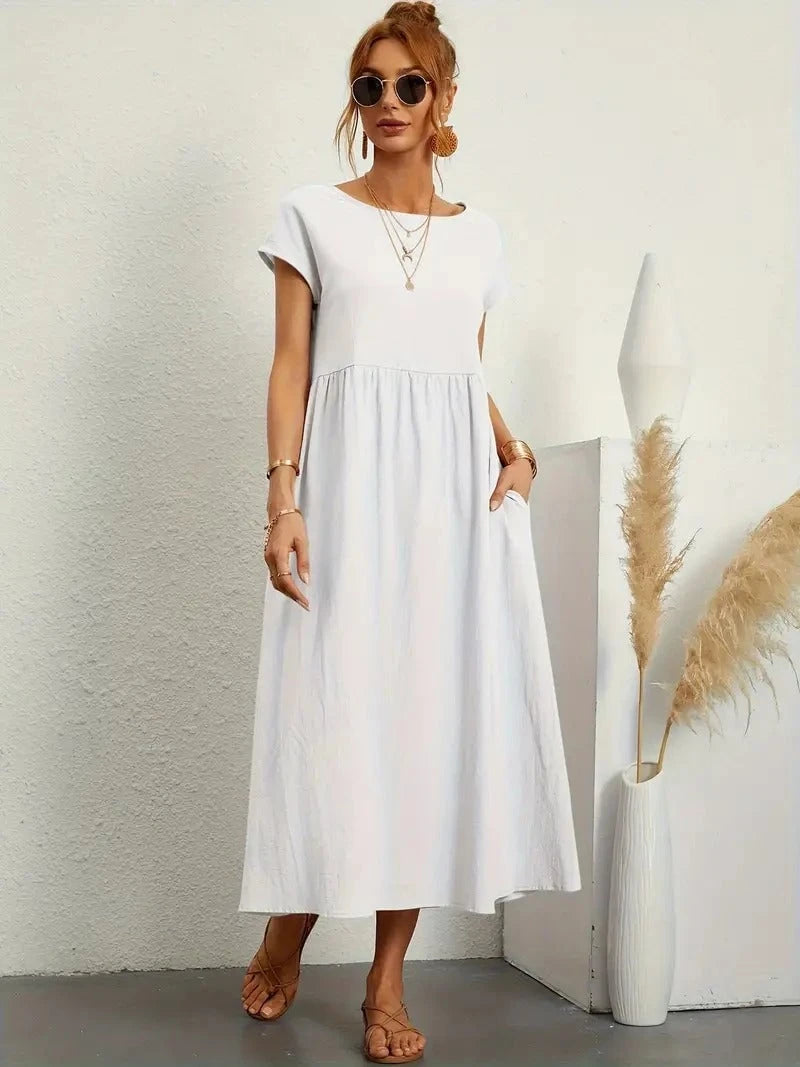 Refined Linen Summer Dress with Practical Pockets