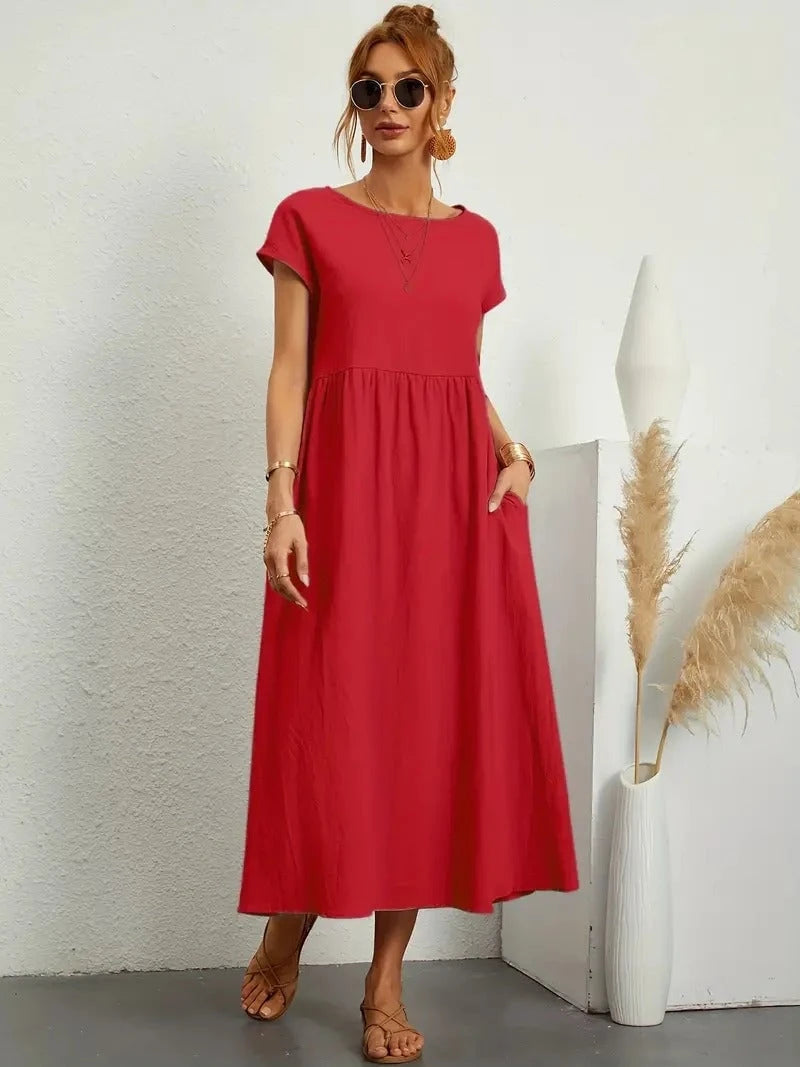 Refined Linen Summer Dress with Practical Pockets