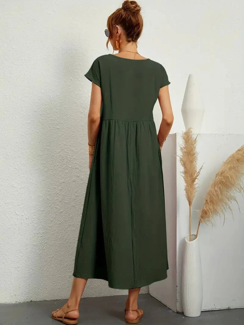 Refined Linen Summer Dress with Practical Pockets