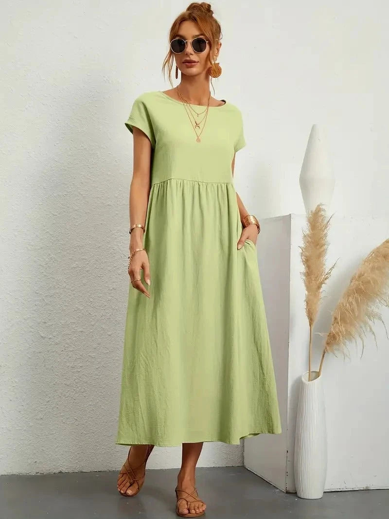 Refined Linen Summer Dress with Practical Pockets
