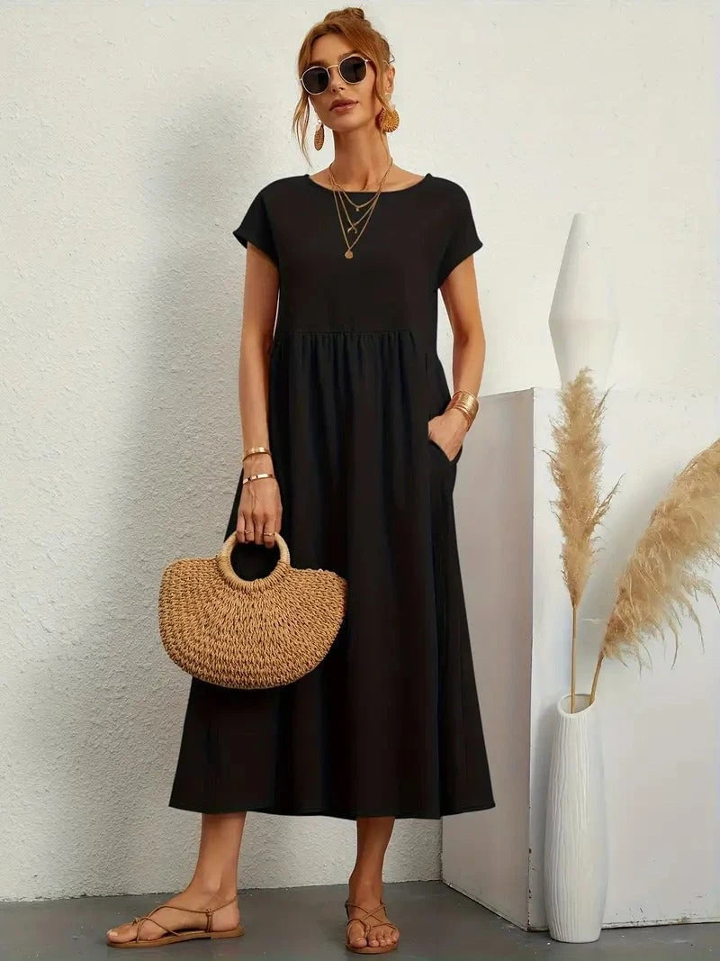 Refined Linen Summer Dress with Practical Pockets