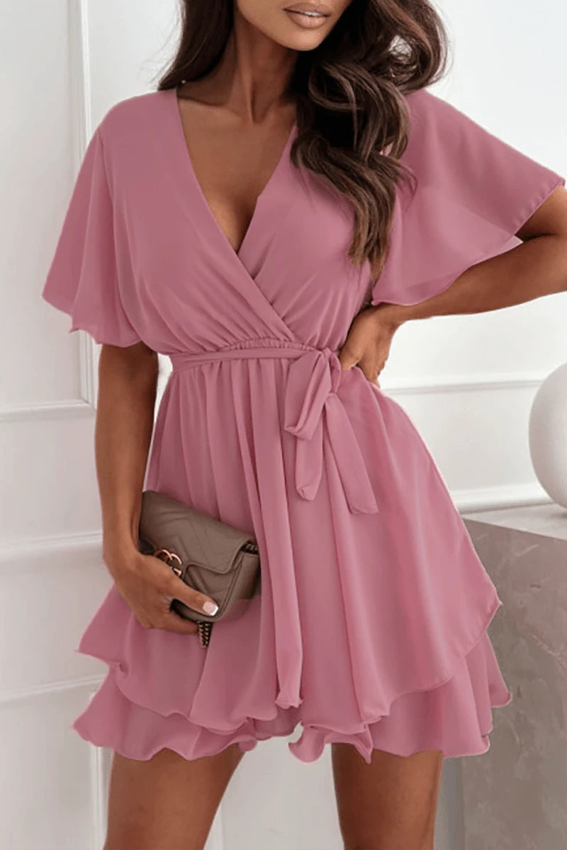 Sexy Solid Color Ruffled V-Neck A-Line Dresses - 3 Colors