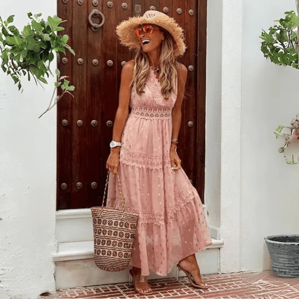 Elegant dress made of embroidered chiffon